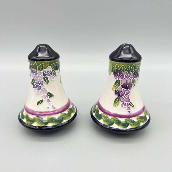 Blue Sky Clayworks Salt Pepper Shakers Clematis Ceramic Floral Wisteria 15610 - Picture 2 of 9